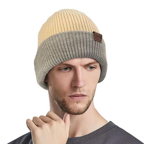 crazy bean Winter Beanie Mütze Strickmütze Classics Wintermütze Doppelt Beanie Herren Damen（Beige） von crazy bean