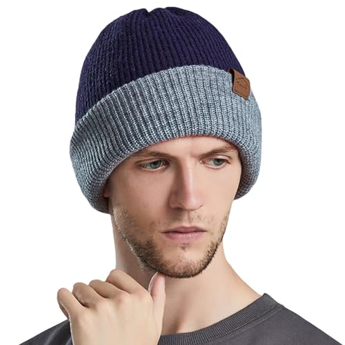 crazy bean Winter Beanie Mütze Strickmütze Classics Wintermütze Doppelt Beanie Herren Damen（Marineblau） von crazy bean