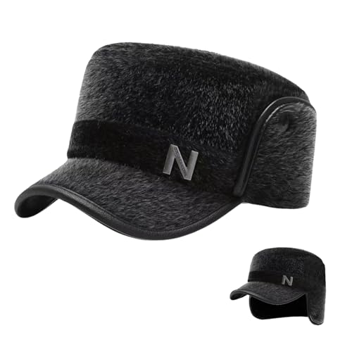 crazy bean Winter Cap Herren mit Ohrenklappen Warme Fliegermütze mit Schirm Basecap Schiebermütze Herren Schwarz Kunstfellmütze Leder Dunkelgrau Fluffy von crazy bean