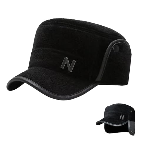 crazy bean Winter Cap Herren mit Ohrenklappen Warme Fliegermütze mit Schirm Basecap Schiebermütze Herren Schwarz Kunstfellmütze Leder Schwarz Fluffy von crazy bean