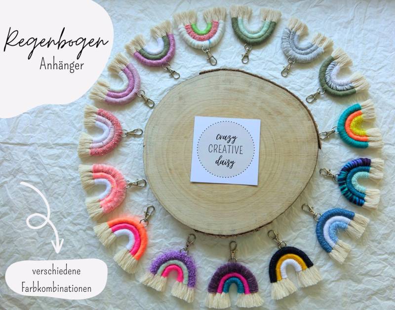 Regenbogen - Anhänger/ Schlüsselanhänger Makramee | Rucksack Deko Geschenkideen Crazycreativedaisy von crazyCREATIVEdaisy