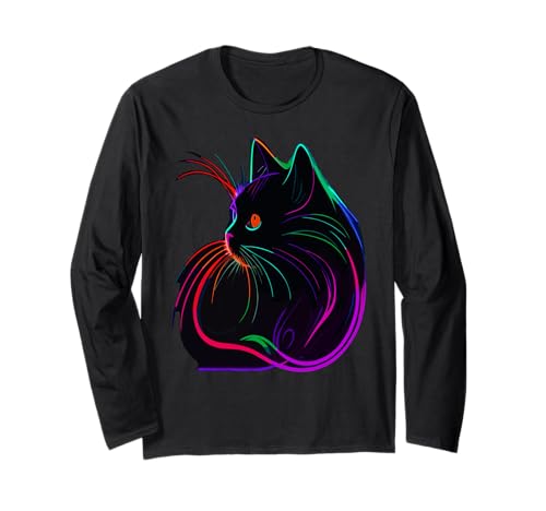 Schwarze Katze, realistische Aquarellfarbe, niedliche Katze, Farbe, bunte Katze Langarmshirt Schwarze Katze, realistische Aquarellfarbe, niedliche Katze, Farbe, bunte Katze Langarmshirt von crazycat Kitten Meow Lovers Cat Silhouette Apparel