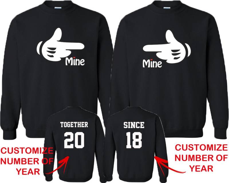 Cartoon Hand Mine Passende Paar Sweatshirts Benutzerdefinierte Datum Zurück von crazydaisyworld
