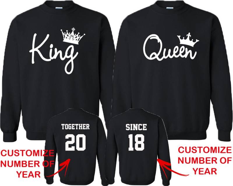 King Queen Fashion Paar Passende Crewnecks Zusammen Seit Rückseite Datum Zahlen Vorderseite Sweatshirts von crazydaisyworld