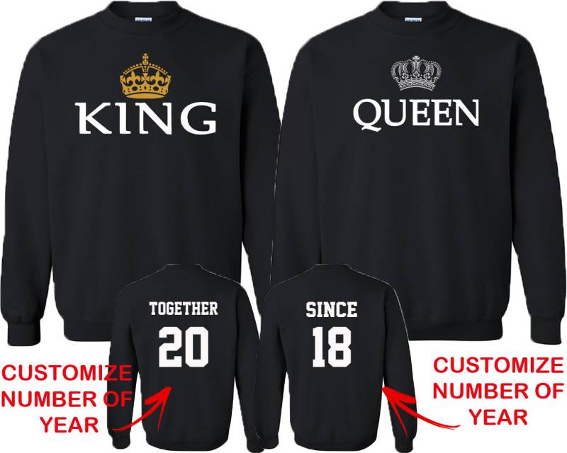 King Queen Passendes Paar Rundhalsausschnitt Personalisierte Jubiläums-Sweatshirts von crazydaisyworld