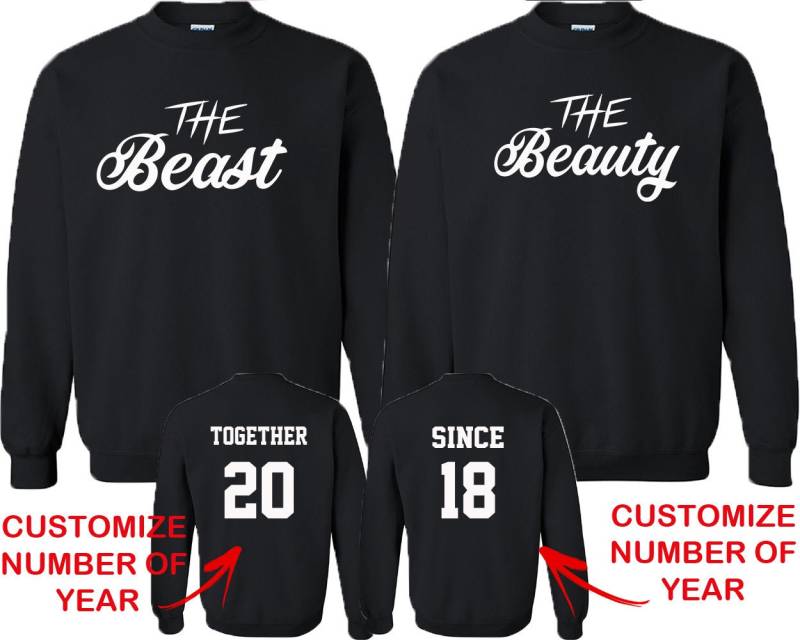 Paar Passende Crewnecks Neu Die Biest Schönheit Zusammen Seit Rückseite Datum Zahlen Vorderseite Sweatshirts von crazydaisyworld