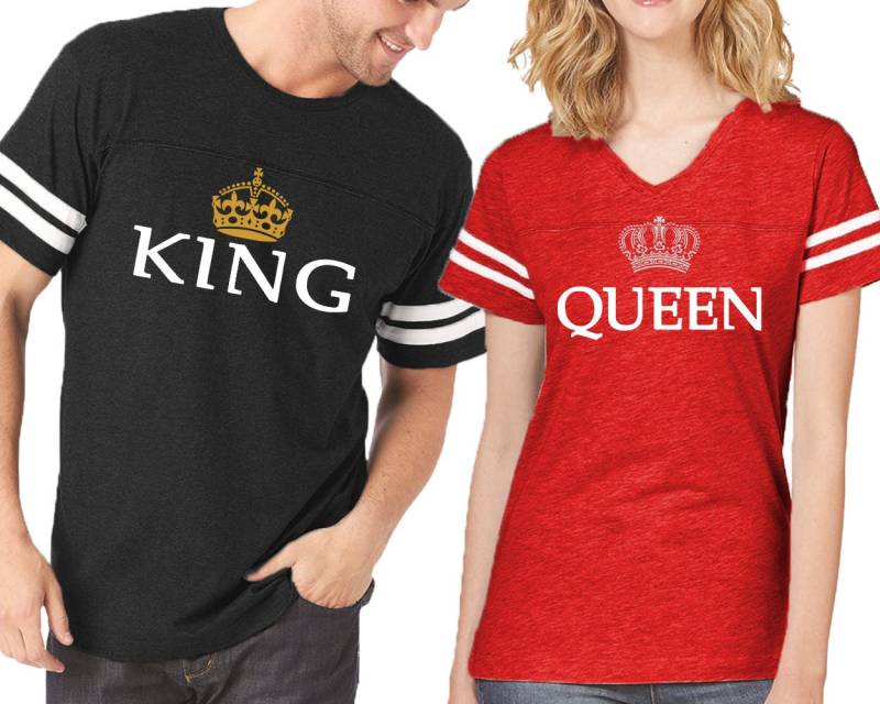 König Und Königin Passende Fußball-T-Shirts Paar Jersey T-Shirts von crazydaisyworld