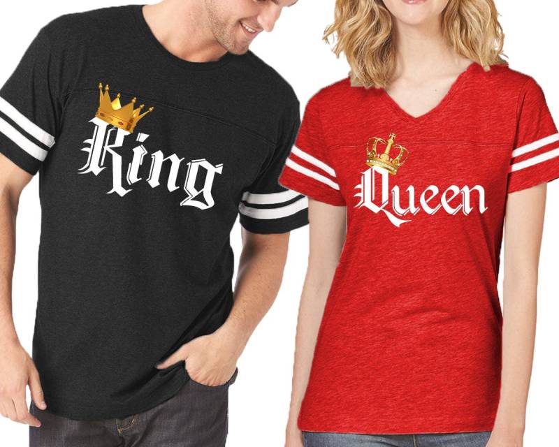 King & Queen Matching Jerseys Paar-T-Shirts von crazydaisyworld