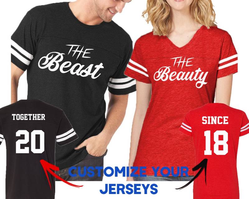 Paar Passende Shirts New The Beast Beauty Football Jerseys Together Since Customized His & Hers Love Tshirts T-Shirts Front Back von crazydaisyworld