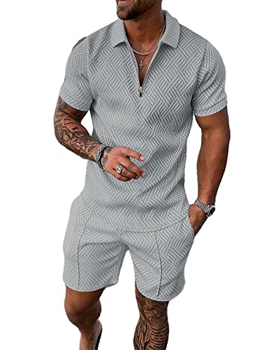 Herren Kurze Sets Outfits 2 Stück Sommer Trainingsanzug Kurzarm Poloshirt und Shorts Set Casual Sport Anzug, 20, XX-Large von crazynekos