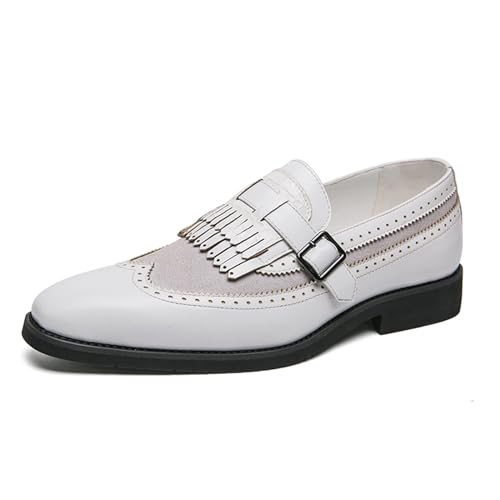Herren Loafers Formale Schuhe Slip-On Formale Quaste Smoking Anzug Schuhe, weiß, 42.5 EU von crazynekos
