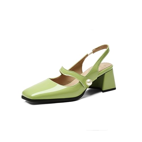 Mary Janes Heels für Damen, elegant, lässig, elegante Schuhe für Damen, Blockabsätze, geschlossene Zehen, Mary Jane Pumps, grün, 42 EU von crazynekos