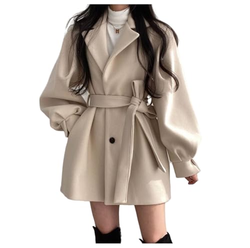 crazynekos Lässiger Damen-Trenchcoat mit langen Ärmeln, Revers, schmale Passform, für Arbeit, Outdoor, Jacke mit Gürtel, beige, 38 von crazynekos