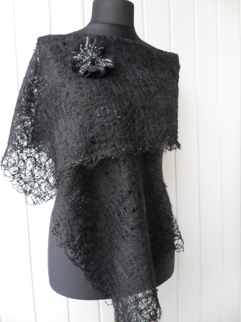 Schwarzer Spitzenschal Spitze Cover Up Hochzeit Abendschal Schal Stola Boho Brautjungfern Schwarz Schwarzer Spitzenschal Spitze Cover Up Hochzeit Abendschal Schal Stola Boho Brautjungfern Schwarz von crazywoolLT