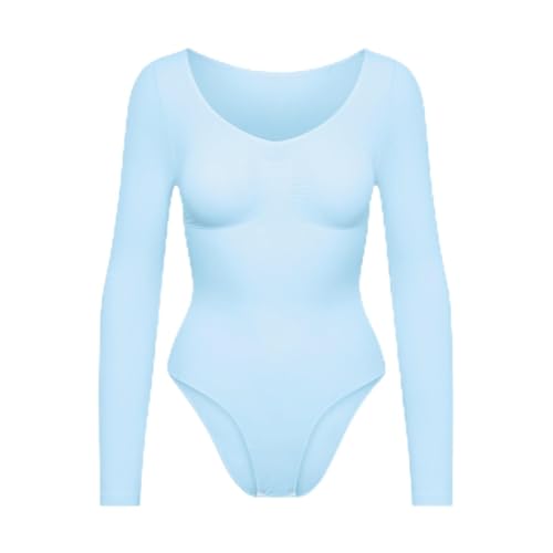 creamy fabrics Damen Figurformender Shapewear Bodysuit mit Slip – Longsleeve Body für unsichtbaren Sitz – Starke Kompression für Bauch & Taille – Nahtlos mit Po-Lifting Effekt – Baby Blue S von creamy fabrics