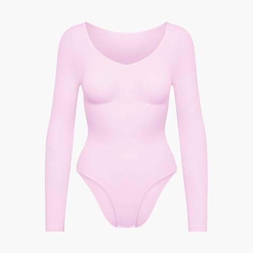 creamy fabrics Damen Figurformender Shapewear Bodysuit mit Slip – Longsleeve Body für unsichtbaren Sitz – Starke Kompression für Bauch & Taille – Nahtlos mit Po-Lifting Effekt – Baby Pink L von creamy fabrics