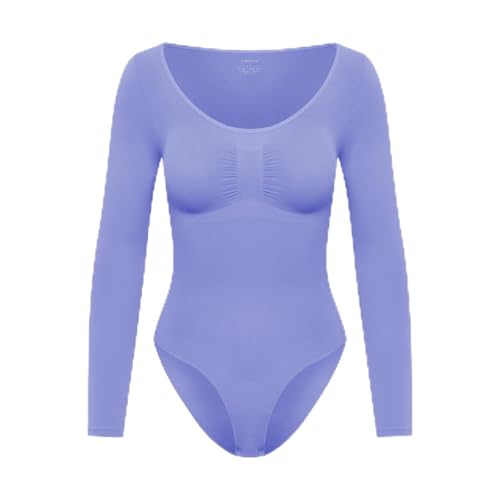 creamy fabrics Damen Figurformender Shapewear Bodysuit mit Slip – Longsleeve Body für unsichtbaren Sitz – Starke Kompression für Bauch & Taille – Nahtlos mit Po-Lifting Effekt – Soft Violet XL von creamy fabrics