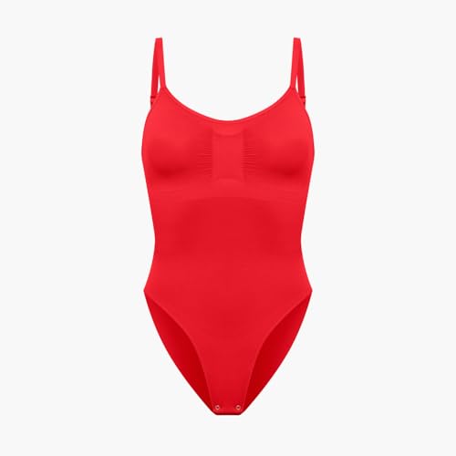 creamy fabrics Damen Figurformender Shapewear Bodysuit mit Slip-Rückenteil – Starke Kompression für Bauch & Taille – Nahtloser Body mit Po-Lifting & Verstellbaren Trägern – Fire Red XL von creamy fabrics
