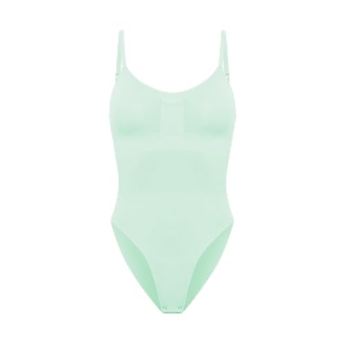 creamy fabrics Damen Figurformender Shapewear Bodysuit mit Slip-Rückenteil – Starke Kompression für Bauch & Taille – Nahtloser Body mit Po-Lifting & Verstellbaren Trägern – Sage Green M von creamy fabrics