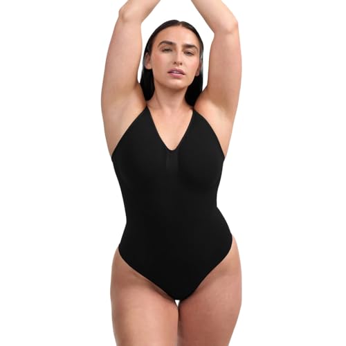 creamy fabrics Damen Figurformender Shapewear Bodysuit mit Slip-Rückenteil – Starke Kompression für Bauch & Taille – Nahtloser Body mit Po-Lifting & Verstellbaren Trägern – Schwarz L von creamy fabrics