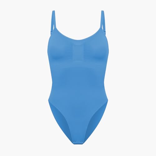 creamy fabrics Damen Figurformender Shapewear Bodysuit mit Slip-Rückenteil – Starke Kompression für Bauch & Taille – Nahtloser Body mit Po-Lifting & Verstellbaren Trägern – Silver Lake Blue 2XL von creamy fabrics