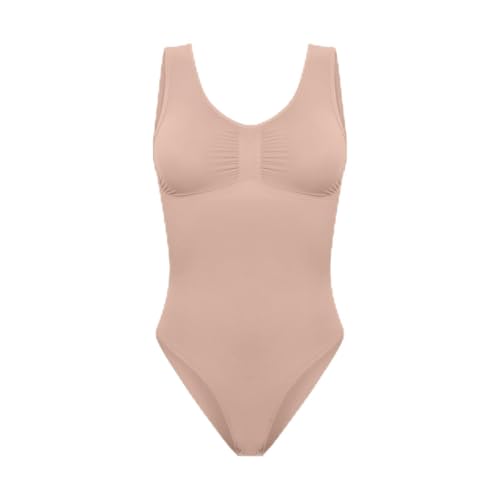 creamy fabrics Damen Figurformender Shapewear Bodysuit mit Slip – Tank Body mit breiten Trägern – Starke Kompression Bauch & Taille – Nahtlos für glatte Silhouette & Po-Lifting – Beige M von creamy fabrics
