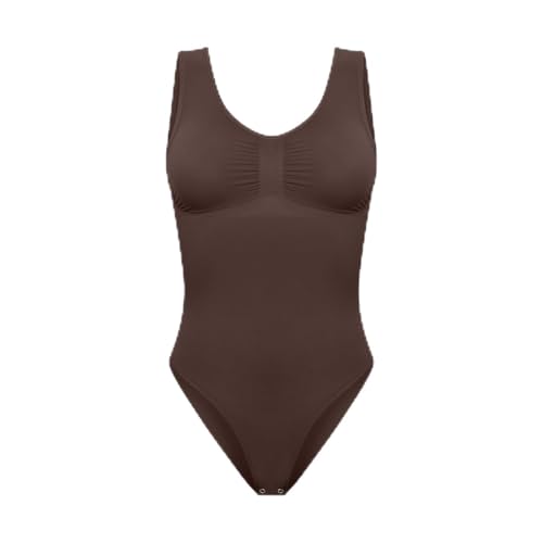 creamy fabrics Damen Figurformender Shapewear Bodysuit mit Slip – Tank Body mit breiten Trägern – Starke Kompression Bauch & Taille – Nahtlos für glatte Silhouette & Po-Lifting – Braun 2XL von creamy fabrics