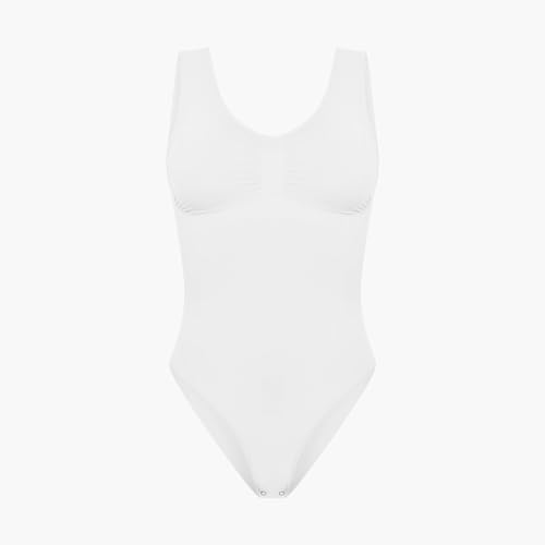 creamy fabrics Damen Figurformender Shapewear Bodysuit mit Slip – Tank Body mit breiten Trägern – Starke Kompression Bauch & Taille – Nahtlos für glatte Silhouette & Po-Lifting – Weiß M von creamy fabrics