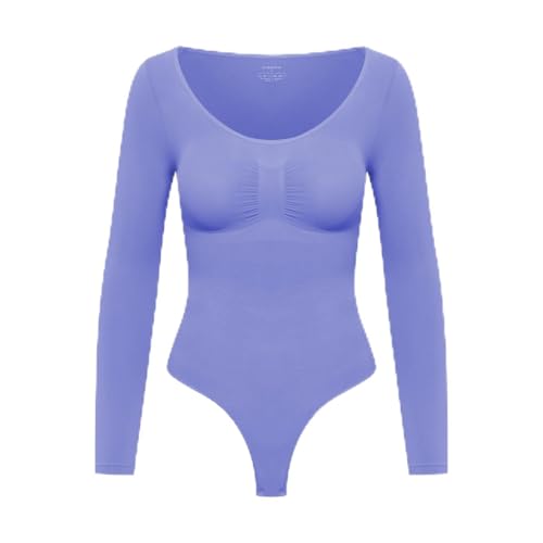 creamy fabrics Damen Figurformender Shapewear Bodysuit mit String – Longsleeve Body für unsichtbaren Sitz – Starke Kompression Bauch & Taille – Nahtlos mit Po-Lifting Effekt – Soft Violet S von creamy fabrics