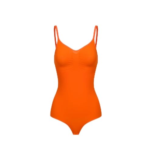 creamy fabrics Damen Figurformender Shapewear Bodysuit mit String-Rückenteil – Nahtloser Body für unsichtbaren Sitz – Starke Kompression Bauch & Taille – Verstellbare Träger – Sunset Orange M von creamy fabrics