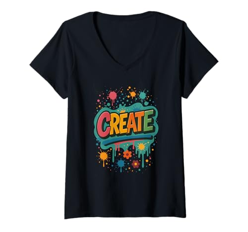 Damen Erstellen Sie Graffiti-Farbspritzer T-Shirt mit V-Ausschnitt Damen Erstellen Sie Graffiti-Farbspritzer T-Shirt mit V-Ausschnitt von create graffiti lettering paint splatter mythic