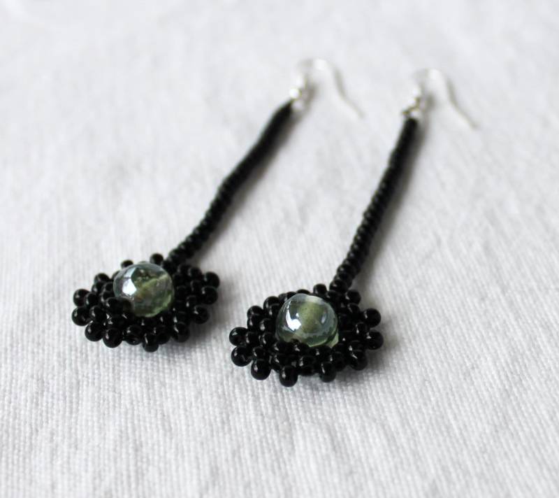 Ohrringe Schwarz, Grün, Perlenohrringe, Rocailles Ohrringe Schwarz, Grün, Perlenohrringe, Rocailles von creatine