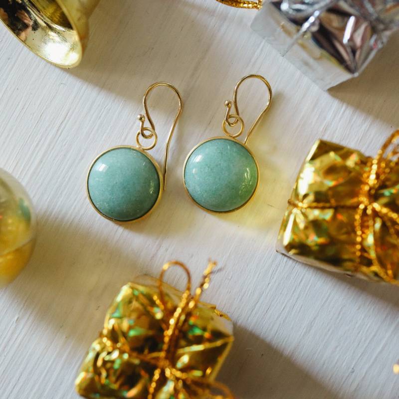 24K Vergoldet Grüne Aventurin Sterlingsilber Tropfen Ohrringe, August Geburtsstein, Edelstein Handgefertigt von creatingjewellerygr