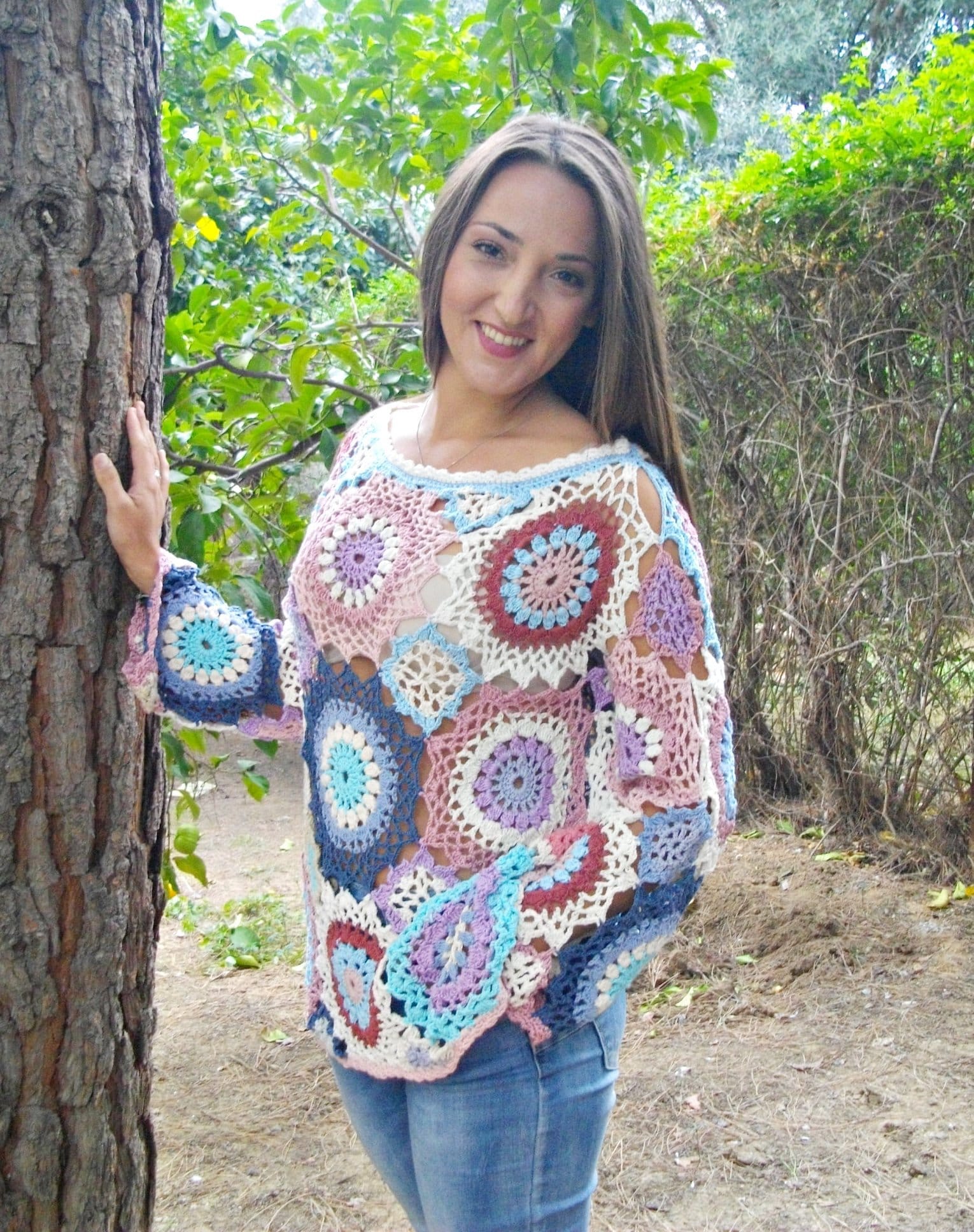 Gehäkelte Motive Pullover Häkeln Bluse Frühjahr-Sommer-Boho-Mehrfarbig Pastellfarben-Häkeln-Bluse-Boot-Ausschnitt Gehäkelte Motive Pullover Häkeln Bluse Frühjahr-Sommer-Boho-Mehrfarbig Pastellfarben-Häkeln-Bluse-Boot-Ausschnitt von creationsbyeve