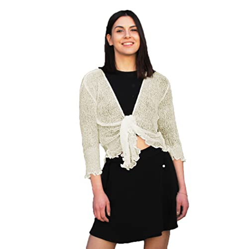 creazioni unique Frühlings-Sommer Strickjacken für Damen Leicht - Eleganter Bolero Cardigan Damen 100% Viskose-Rayon mit Kirschblütenessenz (Creme) von creazioni unique