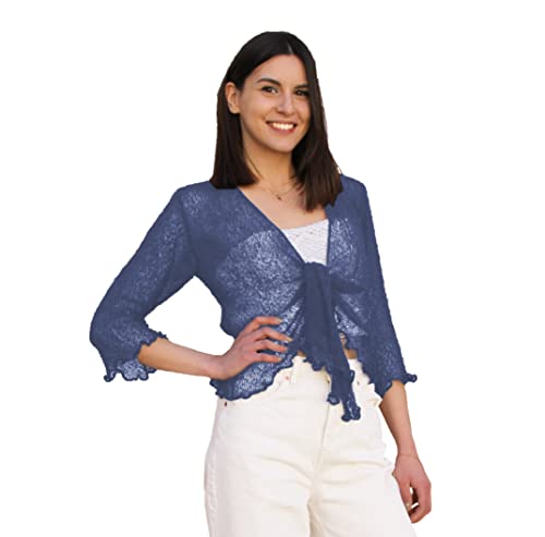 creazioni unique Frühlings-Sommer Strickjacken für Damen Leicht - Eleganter Bolero Cardigan Damen 100% Viskose-Rayon mit Kirschblütenessenz (Marineblau) von creazioni unique