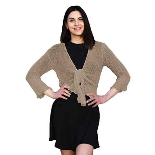 creazioni unique Frühlings-Sommer Strickjacken für Damen Leicht - Eleganter Bolero Cardigan Damen 100% Viskose-Rayon mit Kirschblütenessenz (Sand) von creazioni unique