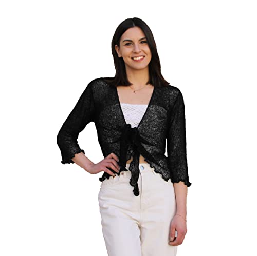 creazioni unique Frühlings-Sommer Strickjacken für Damen Leicht - Eleganter Bolero Cardigan Damen 100% Viskose-Rayon mit Kirschblütenessenz (Schwarz) von creazioni unique