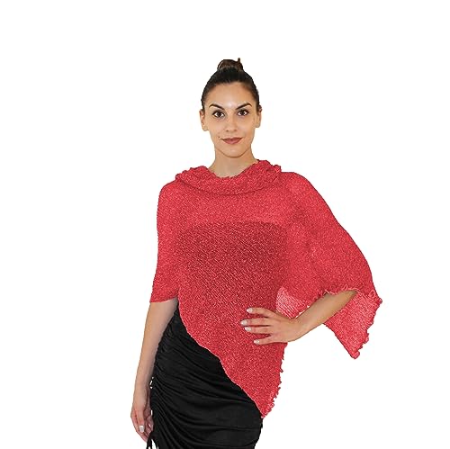 creazioni unique Poncho Damen Elegant ITALIAN DESIGN - Ehefrau und Mutter Geschenk - Thermo-Viskosenetz-Schal für Frauen mit Kirschblüten-Essenz (Rot) von creazioni unique