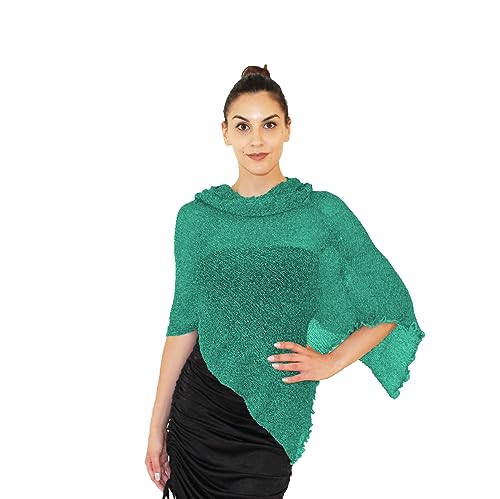 creazioni unique Poncho Damen Elegant ITALIAN DESIGN - Ehefrau und Mutter Geschenk - Thermo-Viskosenetz-Schal für Frauen mit Kirschblüten-Essenz (Smaragd) von creazioni unique