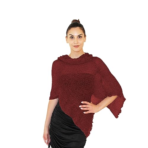 creazioni unique Poncho Damen Elegant ITALIAN DESIGN - Ehefrau und Mutter Geschenk - Thermo-Viskosenetz-Schal für Frauen mit Kirschblüten-Essenz (Dunkelburgund) von creazioni unique