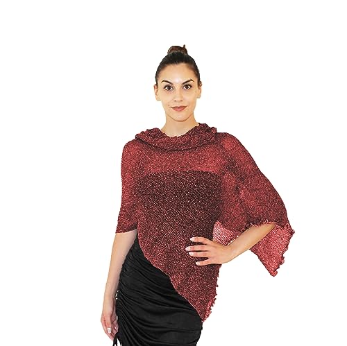 creazioni unique Poncho Damen Elegant ITALIAN DESIGN - Ehefrau und Mutter Geschenk - Thermo-Viskosenetz-Schal für Frauen mit Kirschblüten-Essenz (Gold Burgund) von creazioni unique