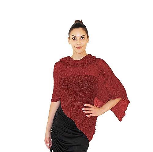 creazioni unique Poncho Damen Elegant ITALIAN DESIGN - Ehefrau und Mutter Geschenk - Thermo-Viskosenetz-Schal für Frauen mit Kirschblüten-Essenz (Hell Burgund) von creazioni unique