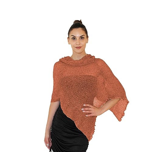 creazioni unique Poncho Damen Elegant ITALIAN DESIGN - Ehefrau und Mutter Geschenk - Thermo-Viskosenetz-Schal für Frauen mit Kirschblüten-Essenz (Rost) von creazioni unique