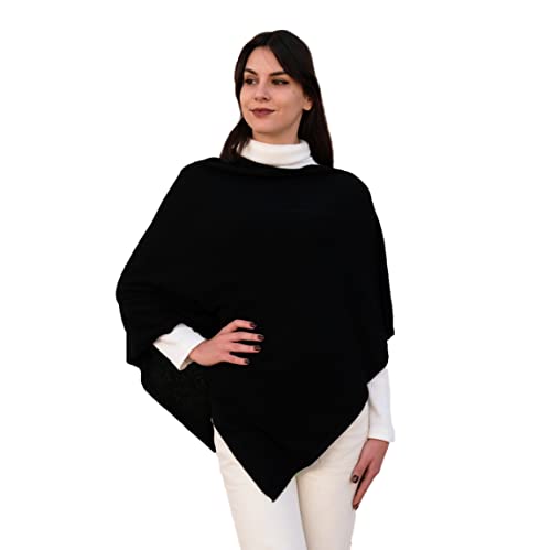 creazioni unique Poncho Damen Winter Elegant und Warm Made IN Italy - Mischung aus Wolle, Viskose und Cashmere Schal für Frauen - Strick Ponchos & Capes für Damen (Schwarz) von creazioni unique