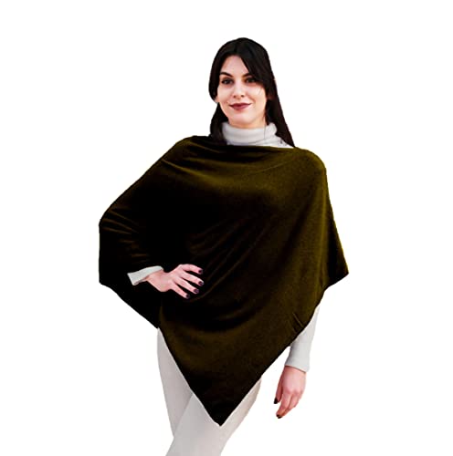 creazioni unique Poncho Damen Winter Elegant und Warm Made IN Italy - Mischung aus Wolle, Viskose und Cashmere Schal für Frauen - Strick Ponchos & Capes für Damen (Gold Schokolade) von creazioni unique