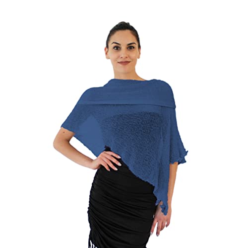 creazioni unique Poncho Damen Elegant ITALIAN DESIGN - Ehefrau und Mutter Geschenk - Thermo-Viskosenetz-Schal für Frauen mit Kirschblüten-Essenz (Marineblau) von creazioni unique