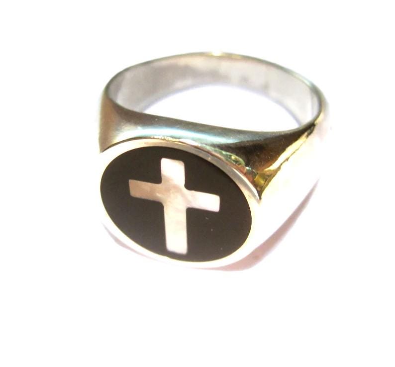 Chevalierring Mit Perlmuttkreuz, 925 Silber von creazioniorafe