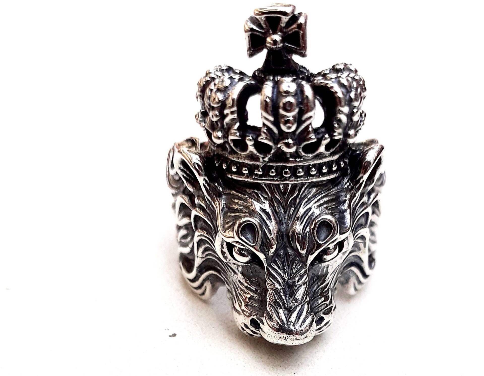 Silberner Löwenring Mit Krone von creazioniorafe