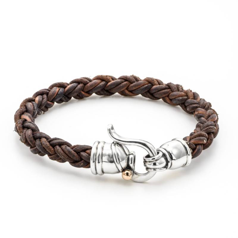 Geflochtenes Lederarmband, Einzigartiges Statement Silbernes Mann Armreif Armband, Silber Verschluss von cremerdani